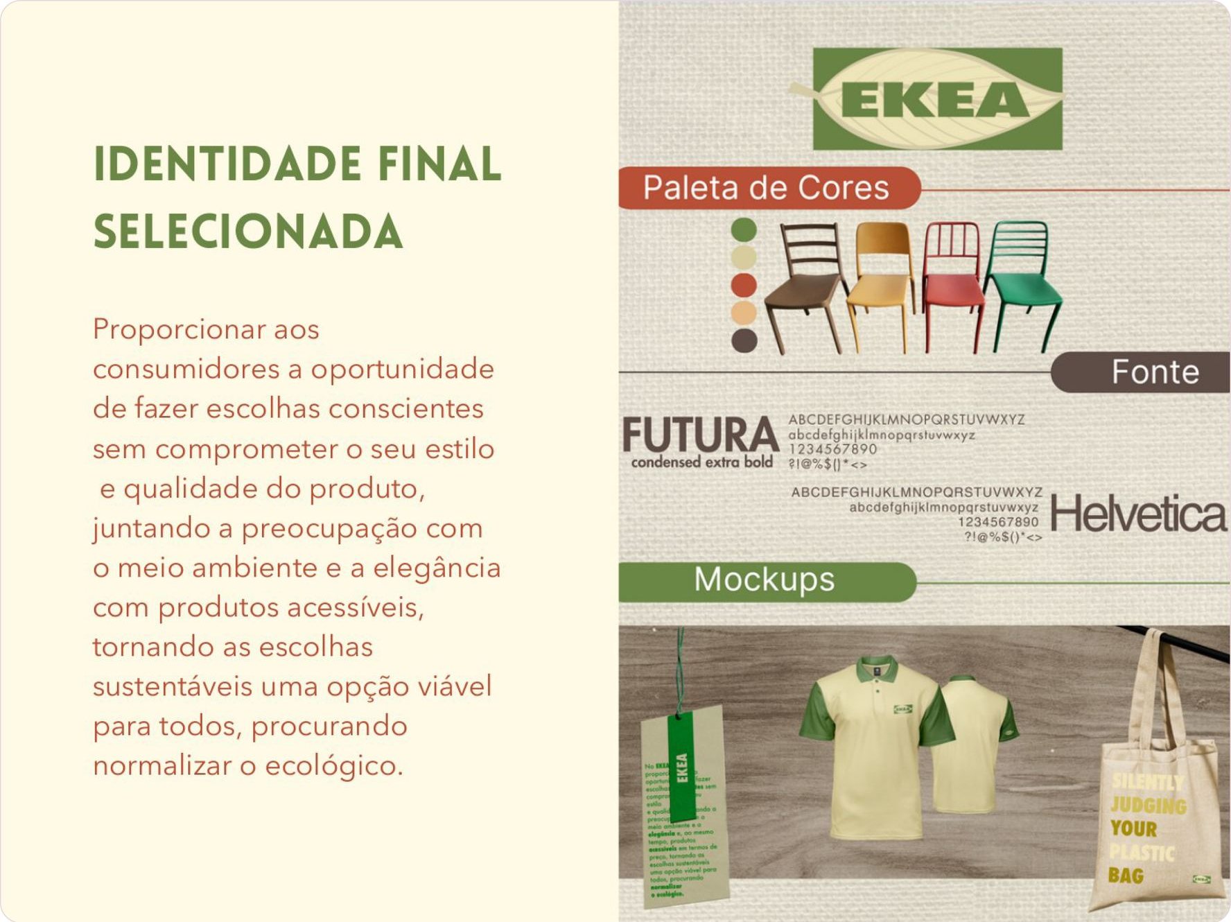 Final selected EKEA identity with palette, typography and mockups