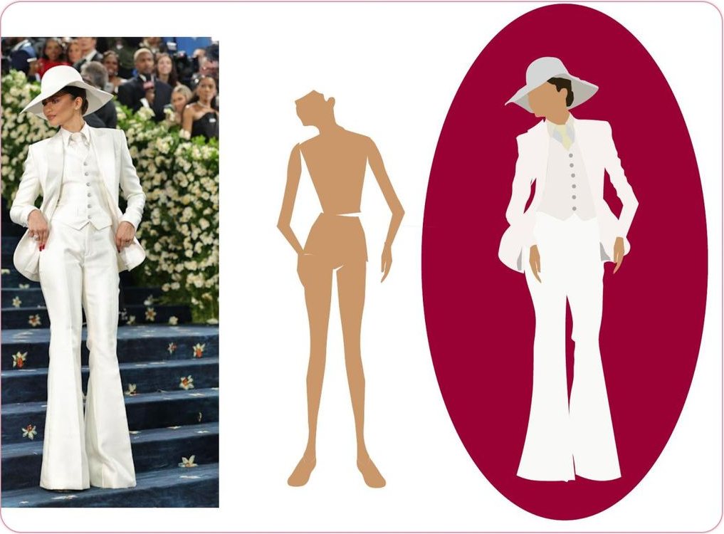 Digital illustration of a white tailored suit
