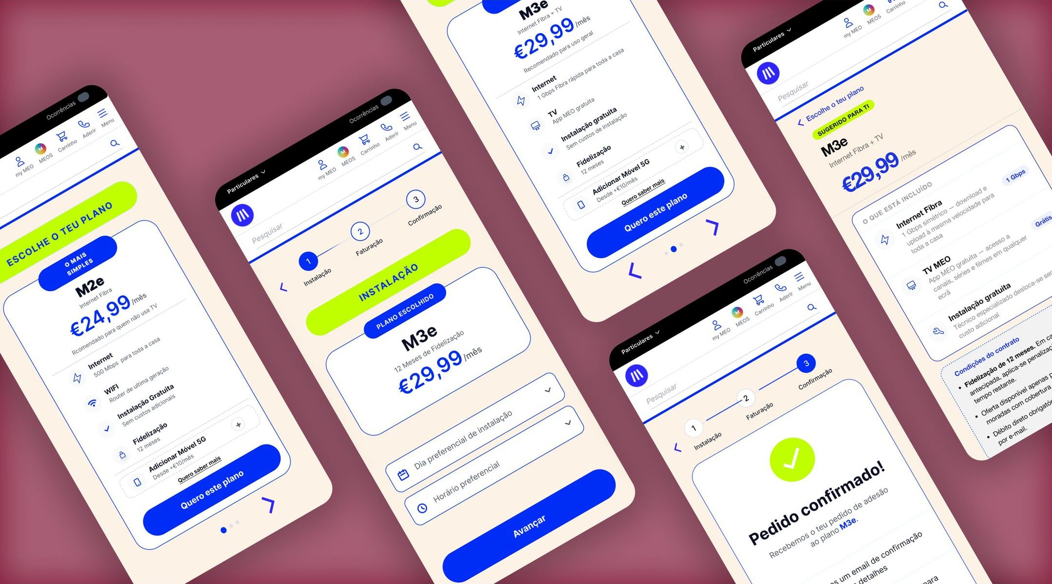 MEO sign-up prototype screens